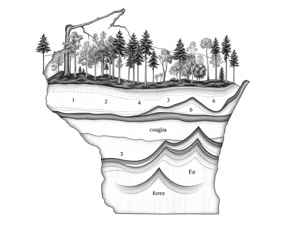 Cross-section illustration of Wisconsin forest ecosystem
